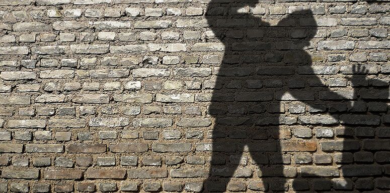 Shadow of a Man Beating Up Someone Else